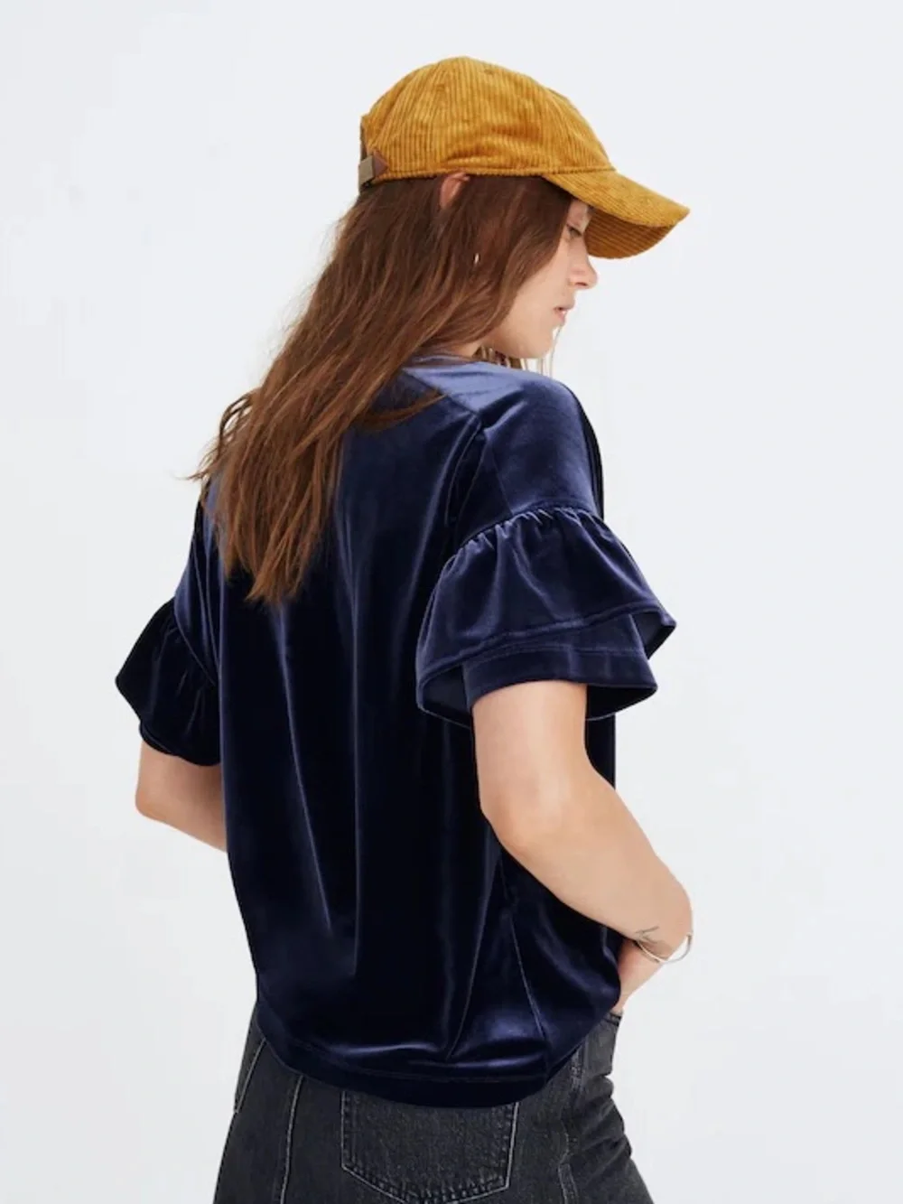 Velvet Ruffle-Sleeve Tee / Top size M